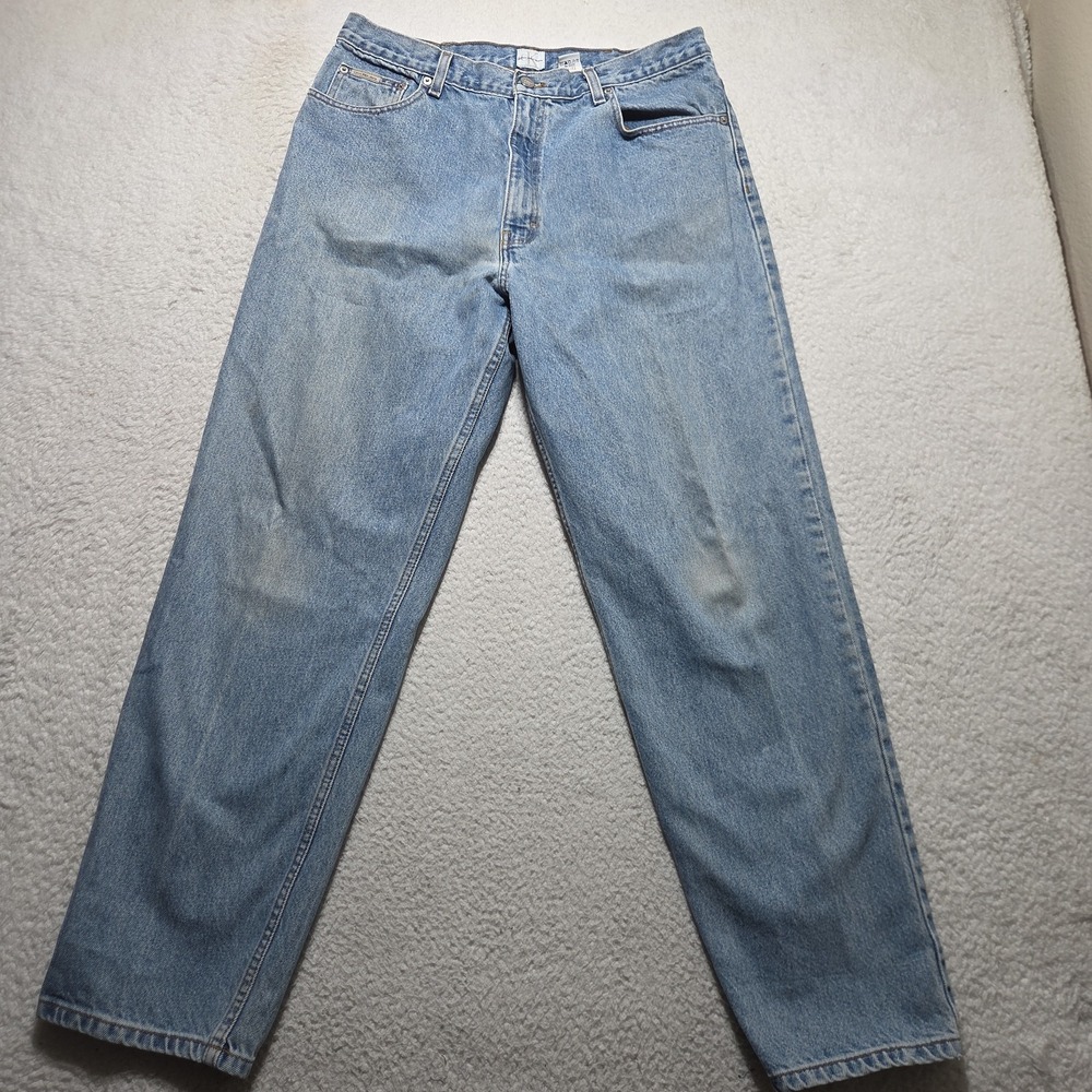 Vintage Calvin Klein Jeans Mens 34x31 Easy Fit Doublestone Light Wash Denim Blue - Picture 1 of 10